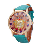 New Owl Pattern Leather Band Watch