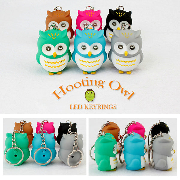 6 Optional Colors Cute Owl Led Key Chain Torch Make Sound and Light Cartoon Owl Hooking Key Rings Girl Friend Gift Kid Toys