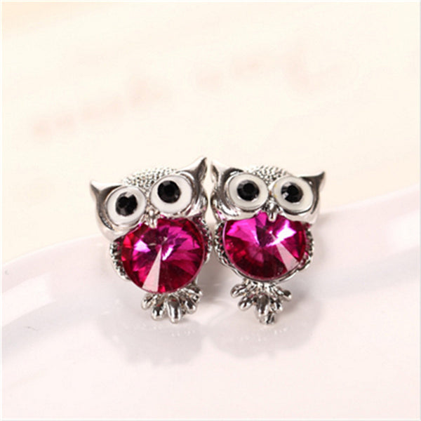 Crystal Charm Owl Stud Earrings